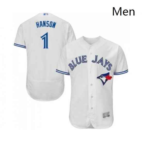 Mens Toronto Blue Jays 1 Alen Hanson White Home Flex Base Authentic Collection Baseball Jersey